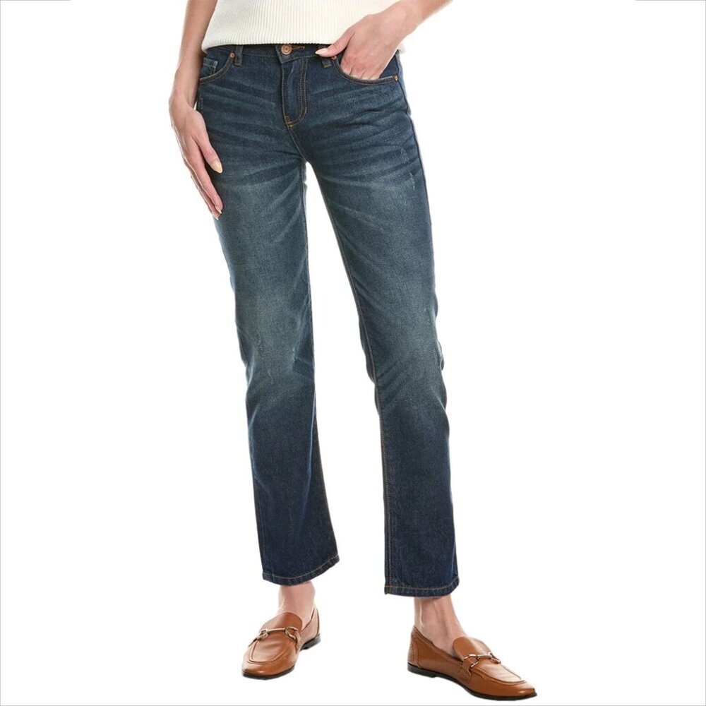 CAbi Malibu slim straight ankle jeans distressing dark wash blue denim new 0